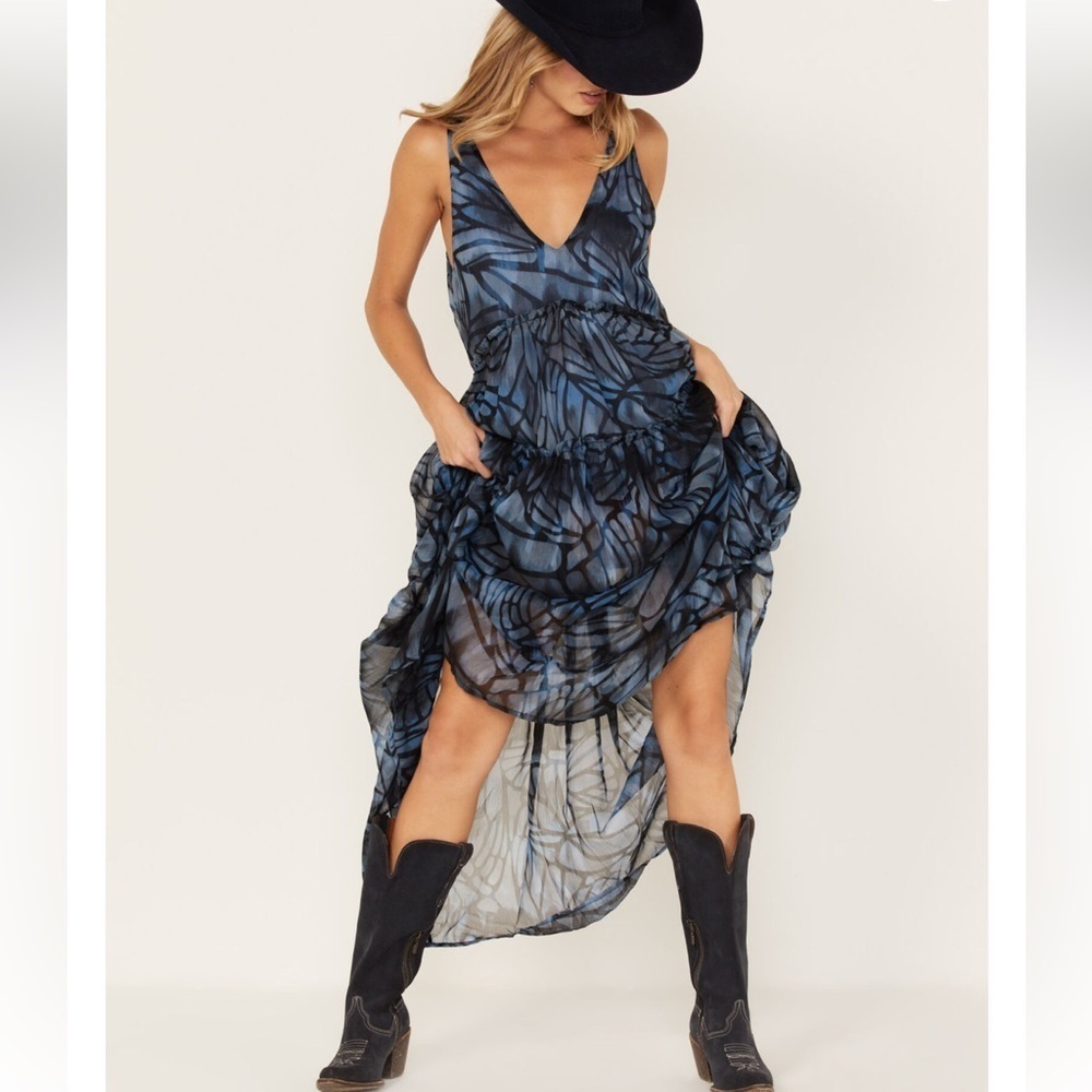 Free People Julianna Maxi Dress in Navy Combo WOMENS SIZE Medium New